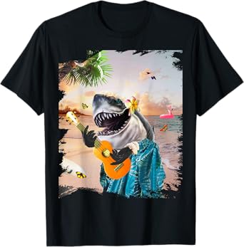 Aloha Hawaiian Shark Playing Ukulele Beach Funny Men Women Girls Kids T-Shirt