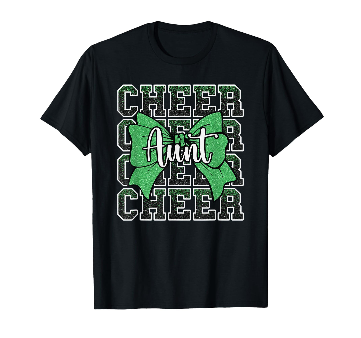 Cheer Aunt Auntie Bow Sport Cheerleader Cheerleading Green T-Shirt