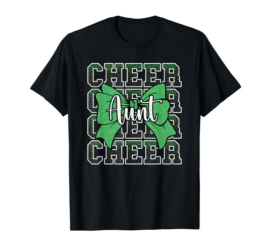 Cheer Aunt Auntie Bow Sport Cheerleader Cheerleading Green T-Shirt