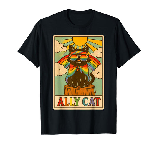 Ally Cat Be Kind LGBT Gay Rainbow Funny LGBTQ Flag Gay Pride Men Women Kids T-Shirt