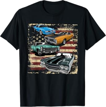 Classic Car American Muscle Cars USA Flag Vintage July 4th T-Shirt