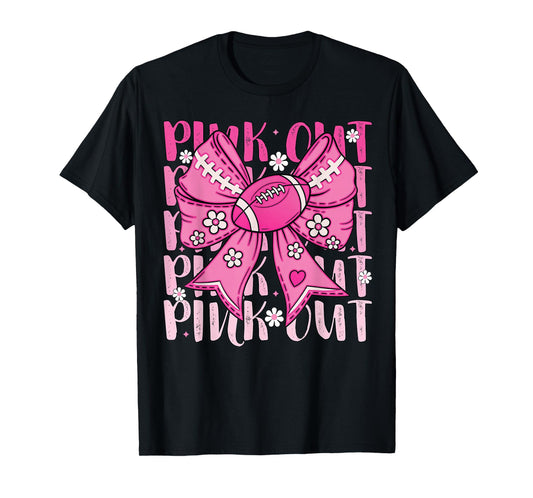 Pink Out Breast Cancer Football Coquette Bow Mom Girls Women T-Shirt