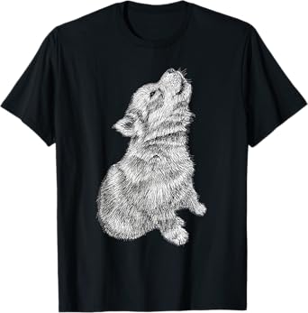 Cute Baby Howling Wolf Cub Sketch T-Shirt