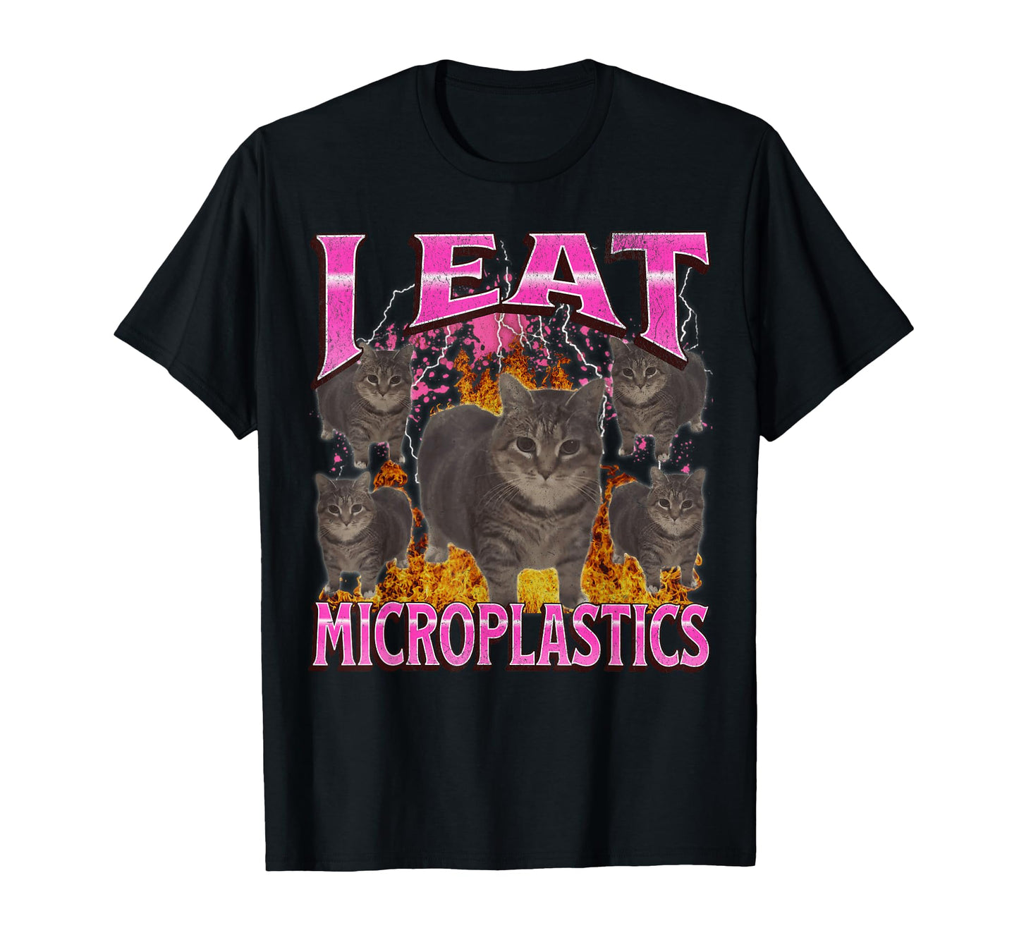 I Eat Microplastics Funny Cat Meme Bootleg Graphic Men Women T-Shirt