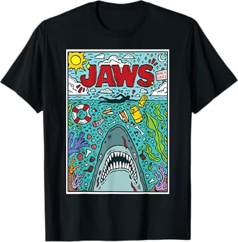 Jaws 50th Anniversary Poster Comic Chaos Style 2-Sided T-Shirt