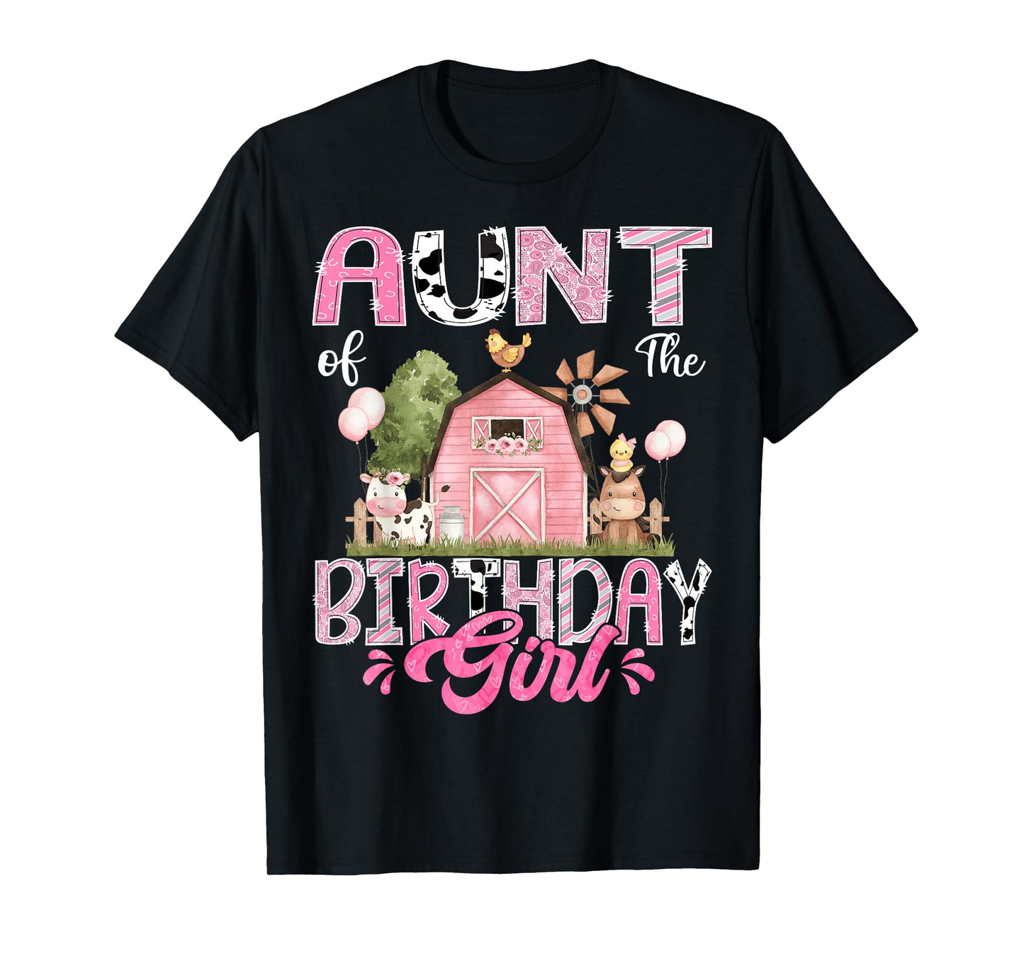 Aunt Of The Birthday Girl 1St Birthday Pink Cow Farm T-Shirt