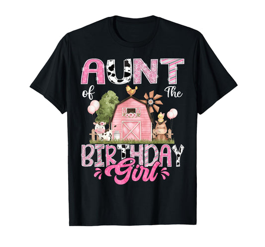 Aunt Of The Birthday Girl 1St Birthday Pink Cow Farm T-Shirt