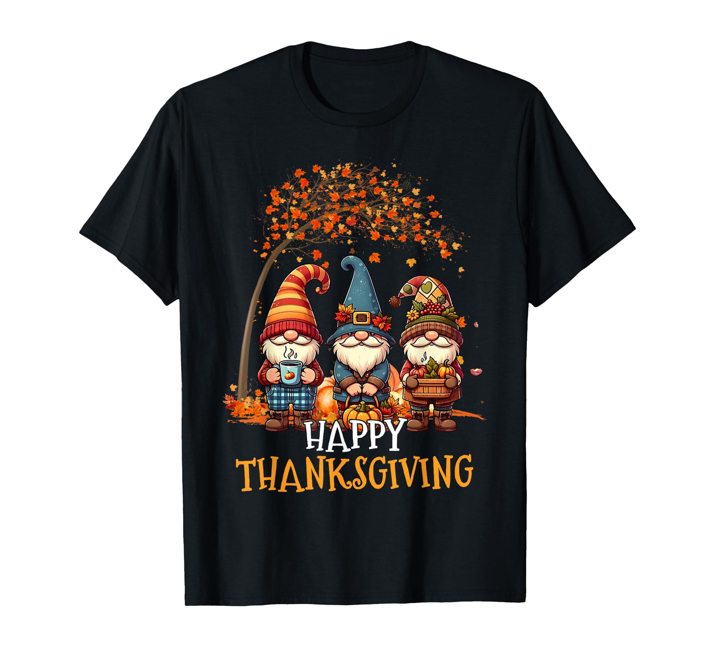 Happy Thanksgiving Gnomes Pumpkin Autumn Leaves Thanksgiving T-Shirt