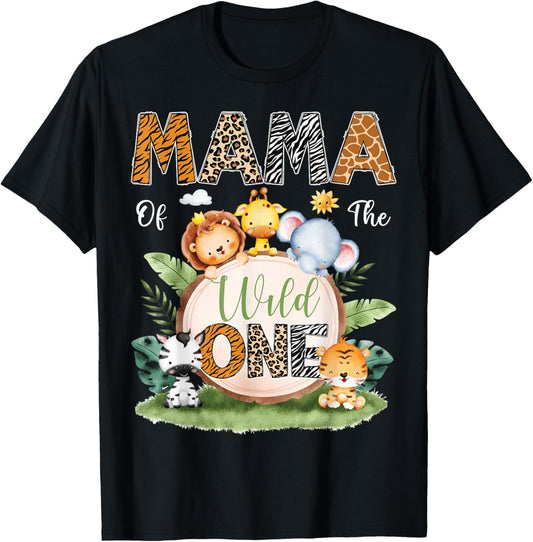 Mama Of The Wild One 1St Birthday Kids Safari Jungle T-Shirt