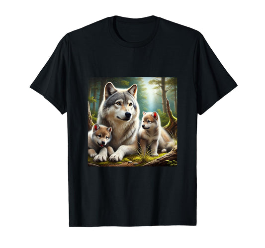 Wolf mother with two cubs realistic cute youthful T-Shirt