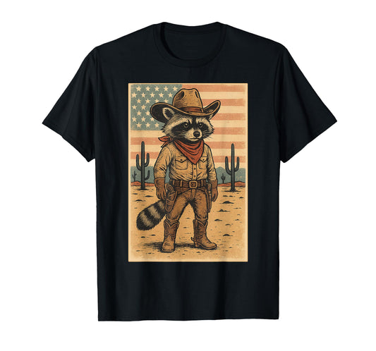 Raccoon Cowboy Cowgirl Racoons Vintage US Country Western T-Shirt