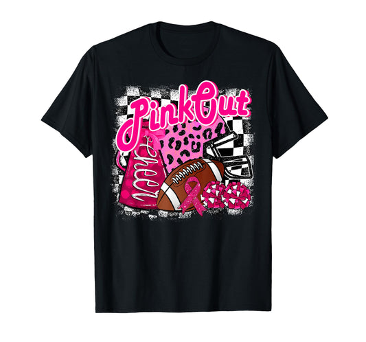 Football Checkered Pink Out Breast Cancer Cheer Mom Mama T-Shirt