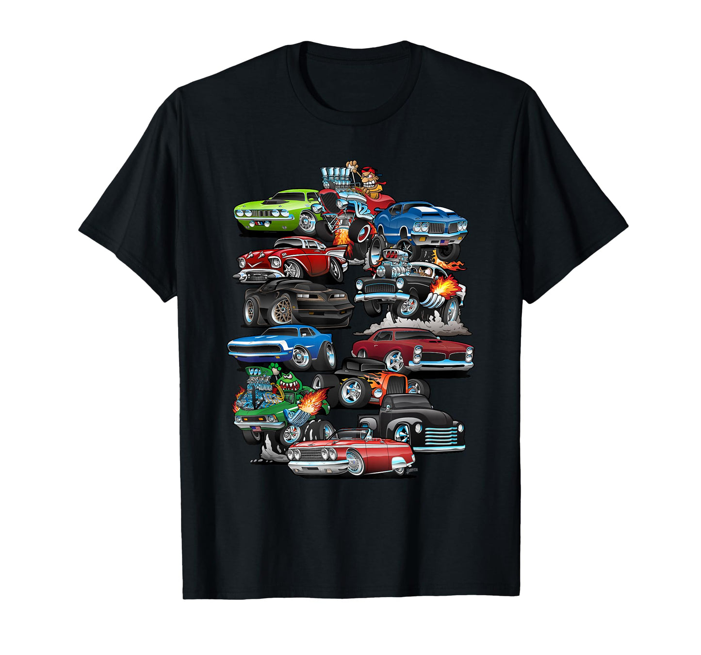 Car Madness! Muscle Cars, Classic Cars and Hotrods Cartoon T-Shirt