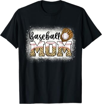 Bleached Baseball Mom Leopard Mother's Day T-Shirt