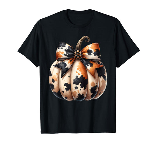 Coquette Bow Pumpkin Season Autumn Fall Leaves Thanksgiving T-Shirt