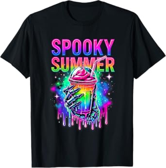 Skeleton Party Summerween Vibes SPOOKY SUMMER Drinks Funny T-Shirt
