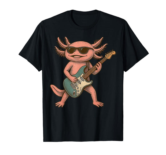Axolotl Playing Guitar Rock and Roll Gift Men Women Boy Girl T-Shirt