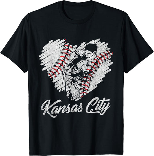 Kansas City Baseball Heart Distressed Vintage Baseball Fans T-Shirt