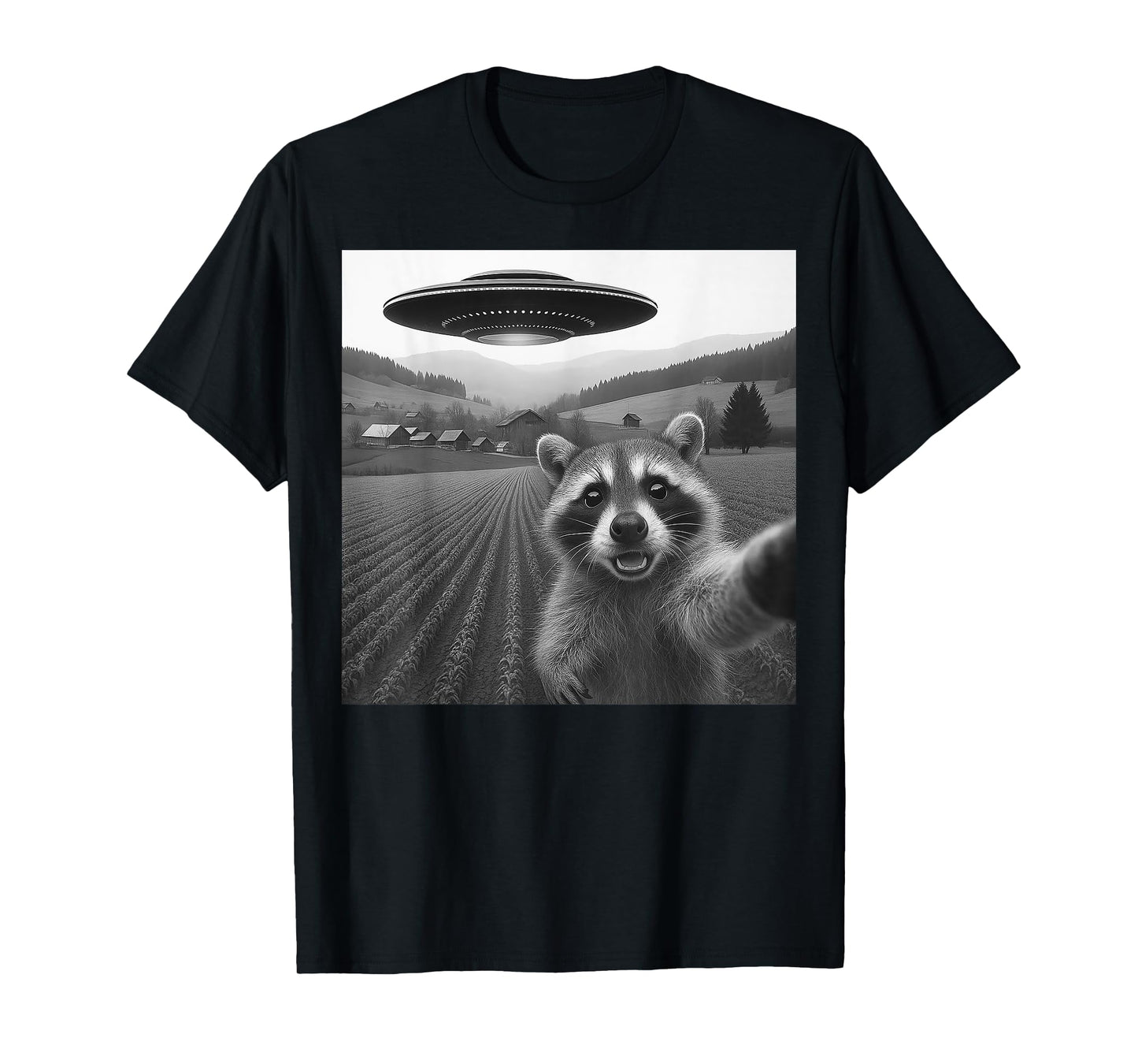 Raccoon Selfie with Alien UFO Funny Gifts for Men Women Kid T-Shirt