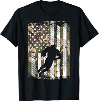 Camo US Flag American Football Player Vintage Patriotic T-Shirt