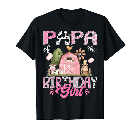 Papa Of The Birthday Girl 1St Birthday Pink Cow Farm T-Shirt
