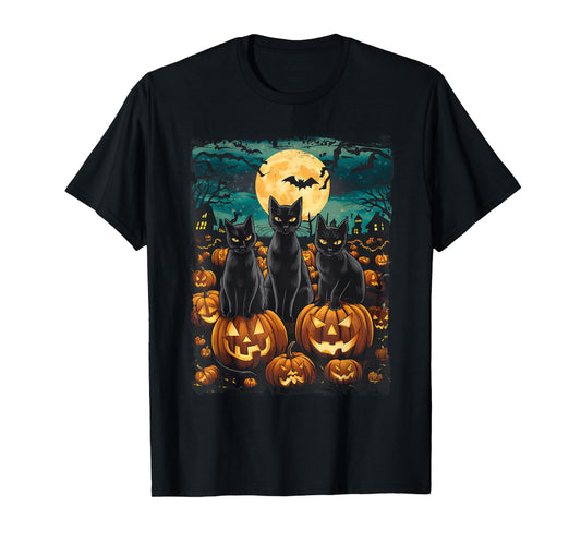 Black Cat Pumpkin Halloween Starry Night Cat Van Gogh Cat T-Shirt