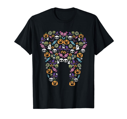 Tooth Halloween Pattern Costume Dentist Dental Assistant T-Shirt