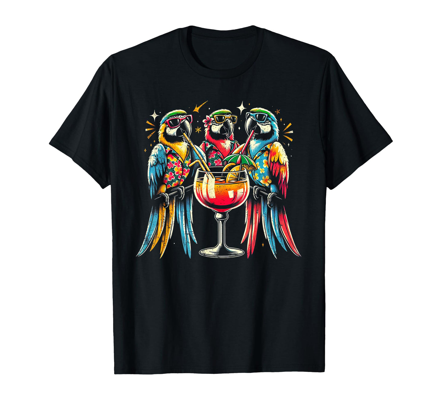 Parrots Drinking Margarita Tropical Birds Vacation Hawaiian T-Shirt