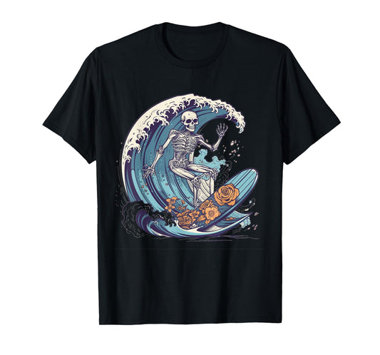 Skeleton Surfing Halloween Costume Surf Surfer Men Women T-Shirt