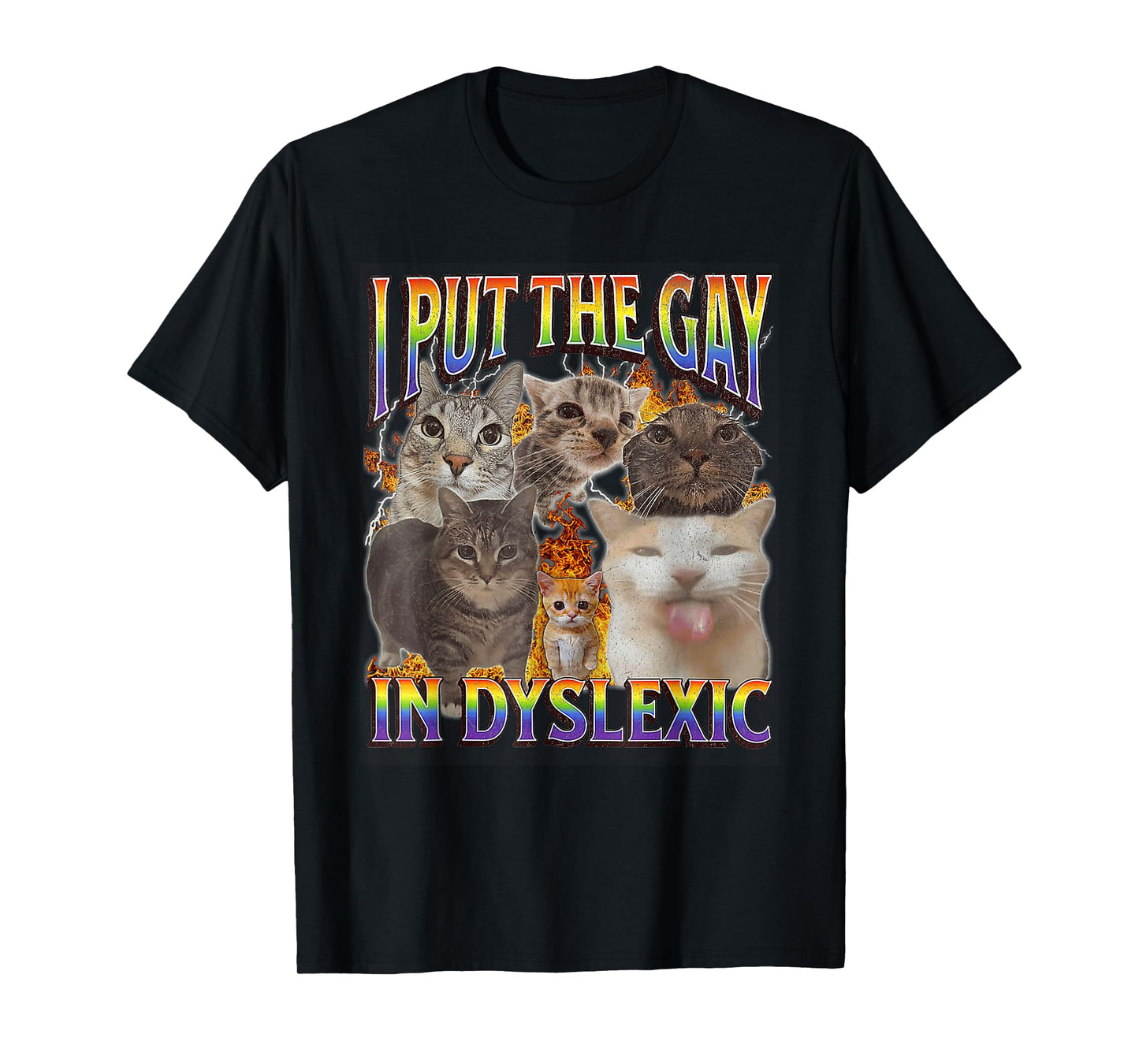 I Put The Gay In Dyslexic LGBT Cat Meme Bootleg Graphic T-Shirt