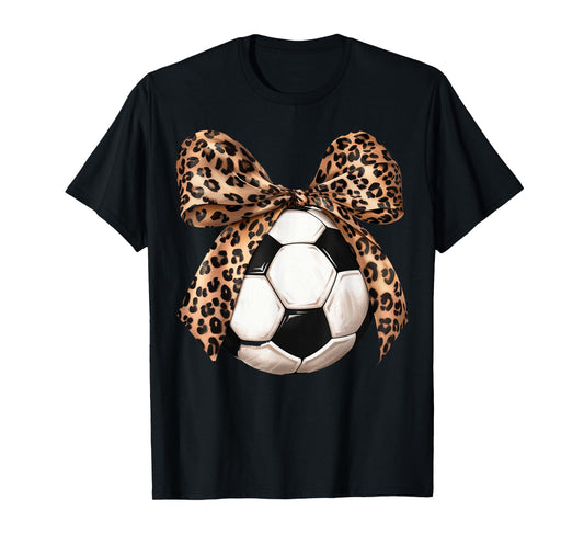 Girls Soccer Coquette Bow Leopard Cheetah Print Daughter T-Shirt