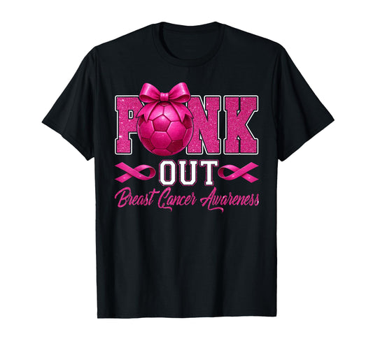 Pink Out Breast Cancer Awareness Coquette Bow & Soccer Women T-Shirt