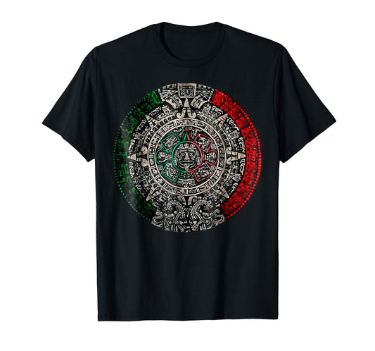 Aztec Calendar Sun Stone Mexican Art Carving Maya Mayans T-Shirt