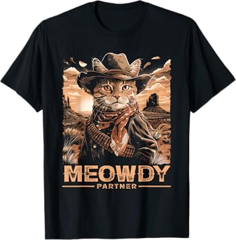 Classic Art Meowdy Country Cats Cowboy Hat Western Kitten T-Shirt