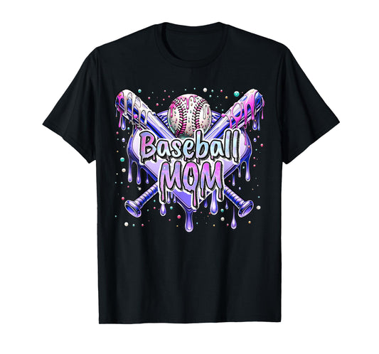 Baseball Mom Bat Ball Base Drip Themed Sports Mother's Day T-Shirt
