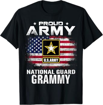 Proud Army National Guard Grammy With American Flag Gift T-Shirt