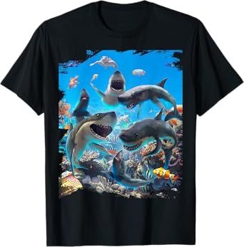 Shark Selfie Sharks Smiling Ocean Beach Funny Cute T-Shirt