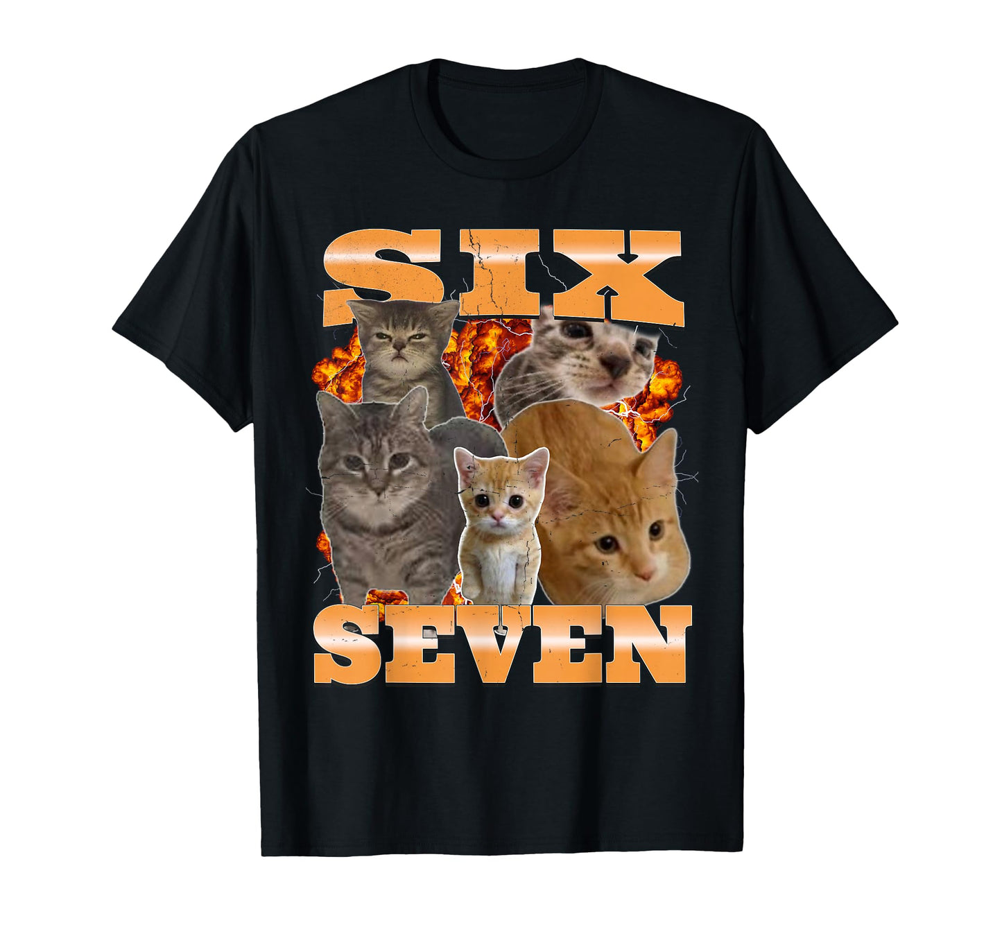 Six Seven Cat Meme Funny Bootleg Graphic T-Shirt