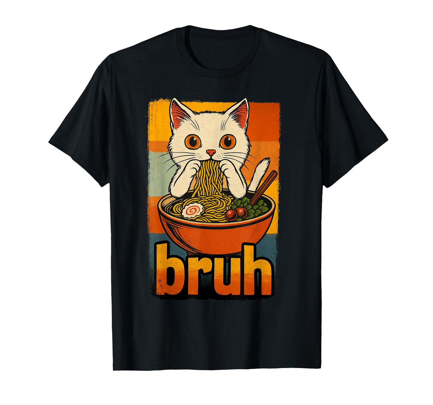 Funny Cat Eating Japanese Ramen Noodles Gifts Men Women Kid T-Shirt