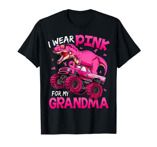 I Wear Pink For My Grandma Breast Cancer Awareness Dinosaur T-Shirt