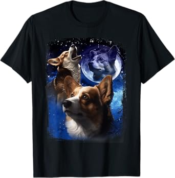 Three Corgis Howling at Moon Corgi Vintage Wolves meme T-Shirt