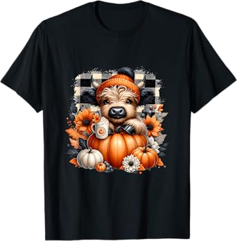 Cute Highland Cow Halloween With Pumpkin Spooky Season Funny T-Shirt