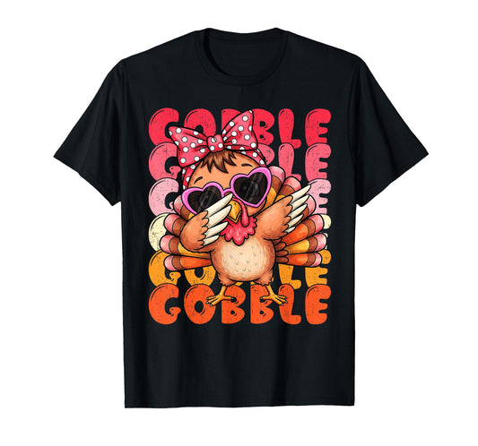 Cute Girls Thanksgiving Shirt Turkey Dabbing Women Kids T-Shirt