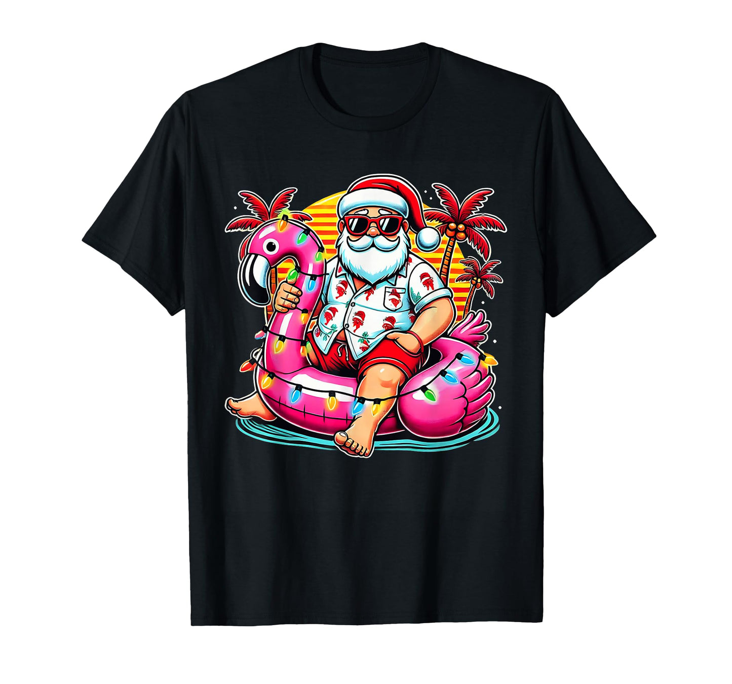 Christmas in July Shirt Santa Flamingo Float Summer Xmas T-Shirt