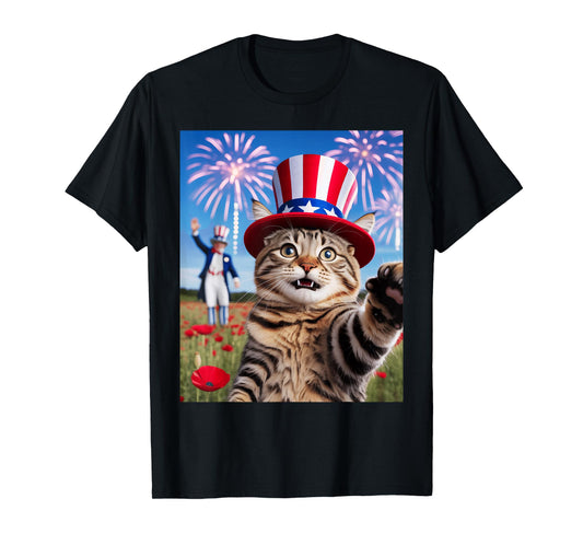 Cute 4th July Cat Hat Fireworks Independence Day Men Women T-Shirt