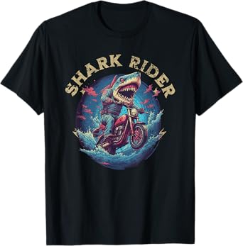 Funny Shark Rider Shark Head Riding on a Motorbike Lover T-Shirt