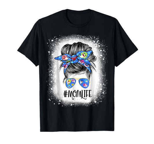 Mom Life Messy Bun Bleached Shark Mommy Mother's Day T-Shirt