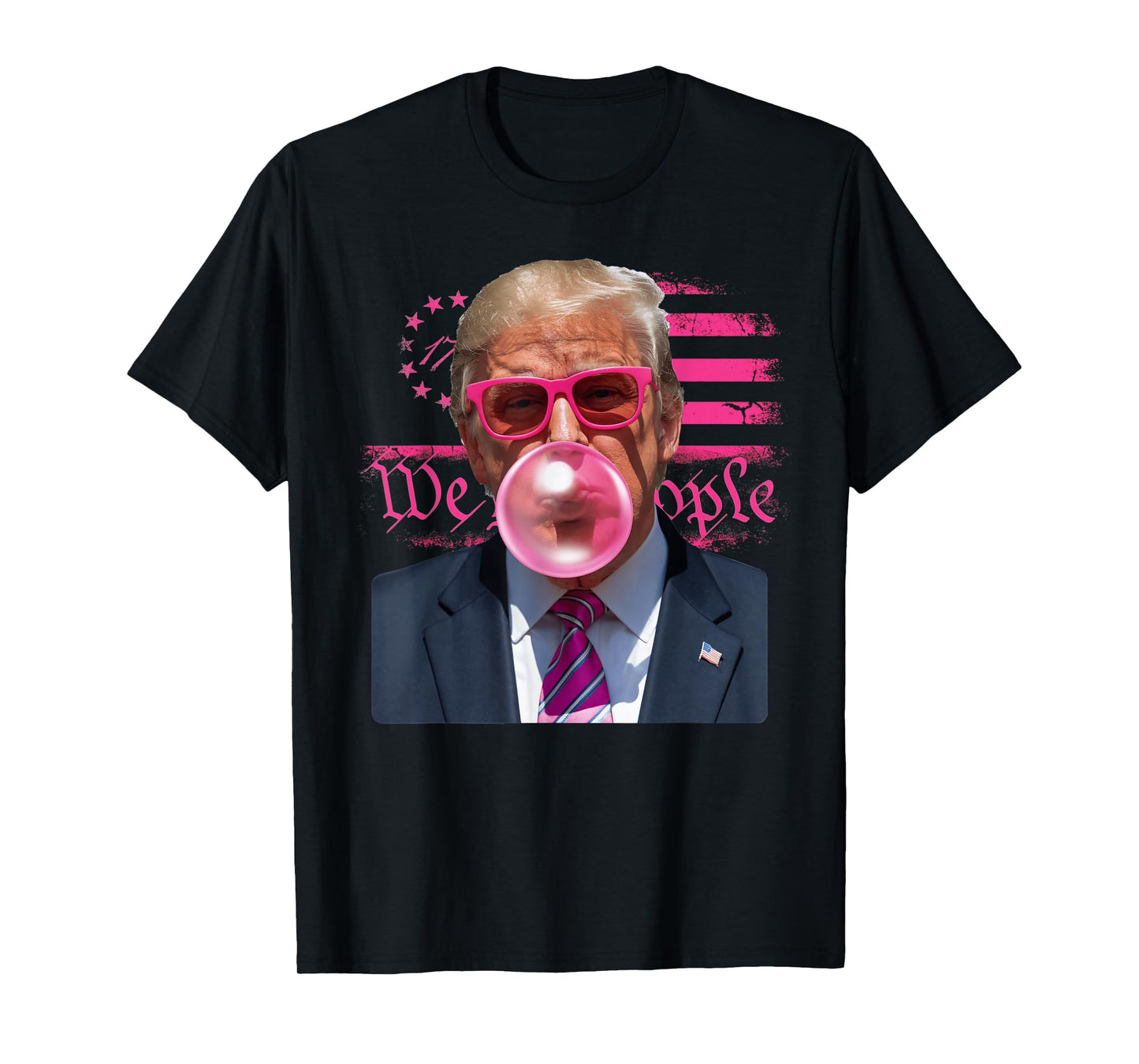 Funny Donald Trump Bubble Gum Pink 4th of July American Flag T-Shirt