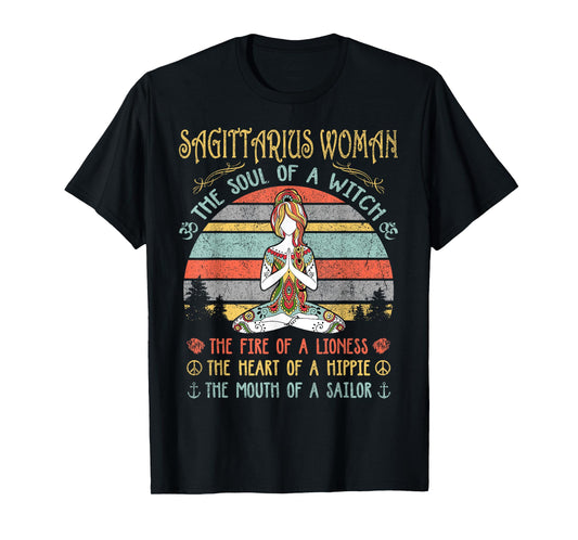 Sagittarius Woman The Soul Of A Witch Vintage Birthday T-Shirt