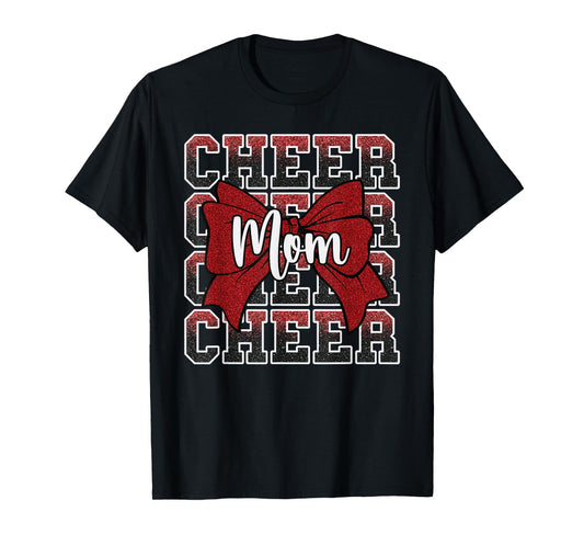Cheer Mom Mama Bow Sport Cheerleader Cheerleading Red T-Shirt